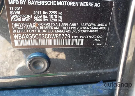 2012 BMW 528I from USA, damaged, VIN WBAXG5C53CDW85779